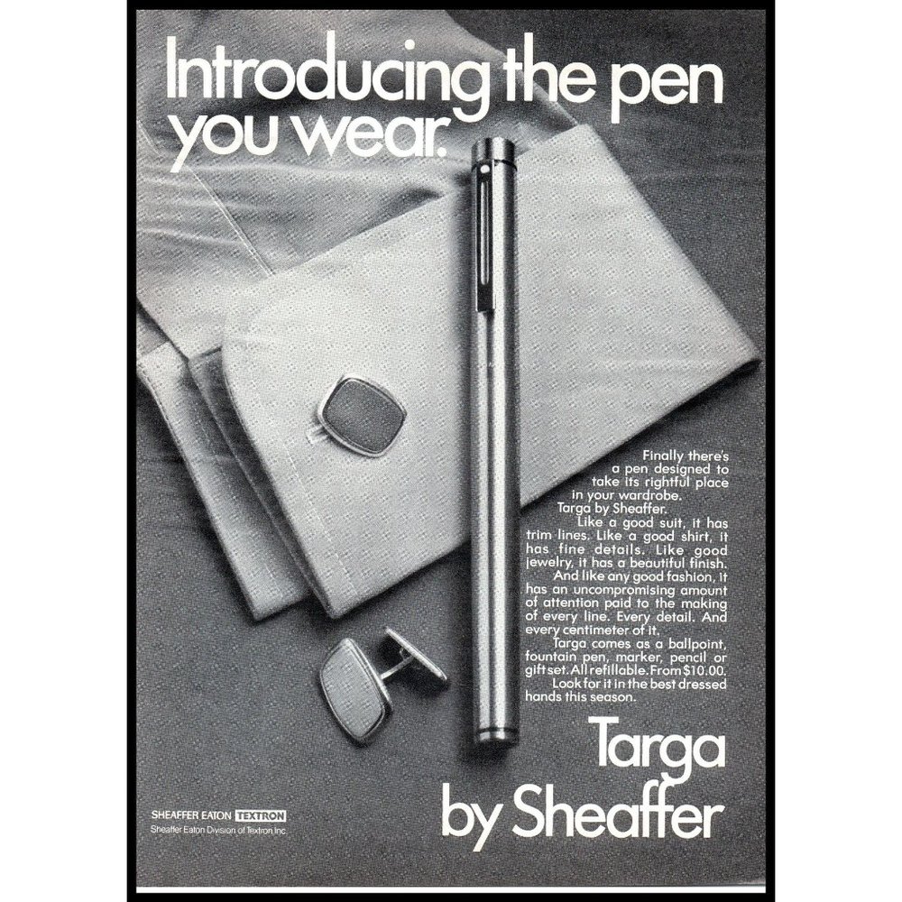 1977 Targa Pen by Sheaffer Vintage Print Ad French Cuff Links Fashion Wall Art
